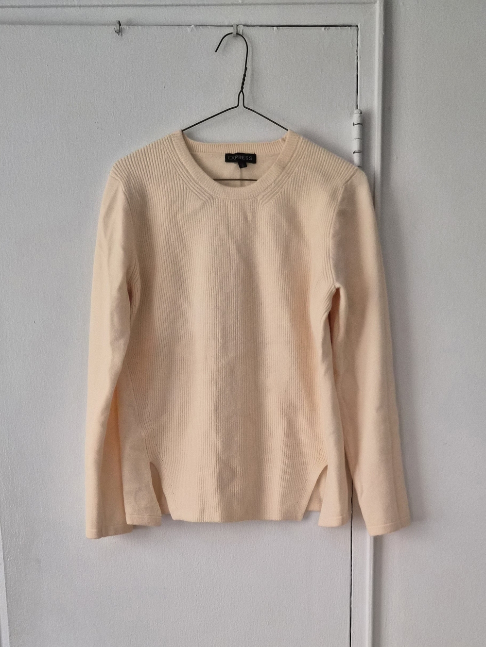 Express Light Cream Ribbed Crewneck Sweater - Picture 2 of 4